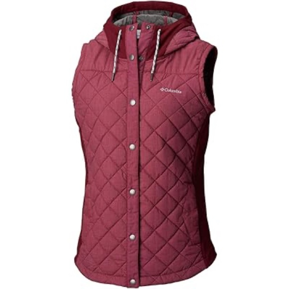 Columbia Red Quilted Hooded Vest